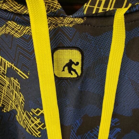 And1 Urban Hoodie Men M Camo Blue Black Yellow Soft & Cozy with Pockets - Picture 4 of 7